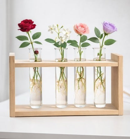 Wooden Triple Test Tube Plant Holder | Handmade Hydroponic Vase | Home Decor | Meenu Wood Crafts
