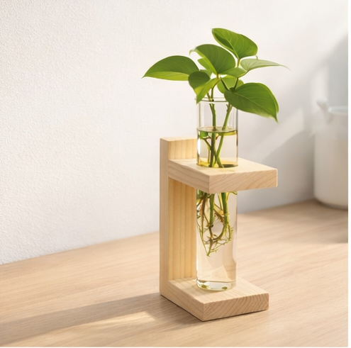 🌿 Wooden Single Test Tube Plant Holder | Handmade Hydroponic Vase | Table Decor | Meenu Wood Crafts