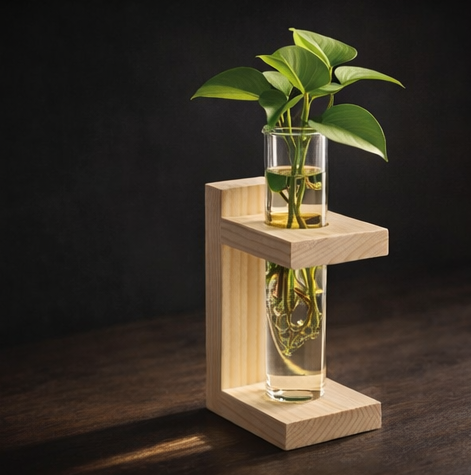 🌿 Wooden Single Test Tube Plant Holder | Handmade Hydroponic Vase | Table Decor | Meenu Wood Crafts