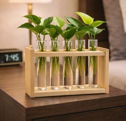🌿 Wooden 5 Test Tube Plant Holder | Handmade Hydroponic Vase | Table Decor | Meenu Wood Crafts