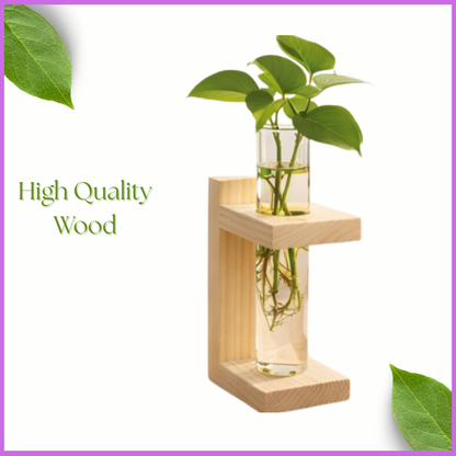 🌿 Wooden Single Test Tube Plant Holder | Handmade Hydroponic Vase | Table Decor | Meenu Wood Crafts