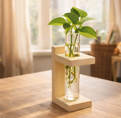🌿 Wooden Single Test Tube Plant Holder | Handmade Hydroponic Vase | Table Decor | Meenu Wood Crafts