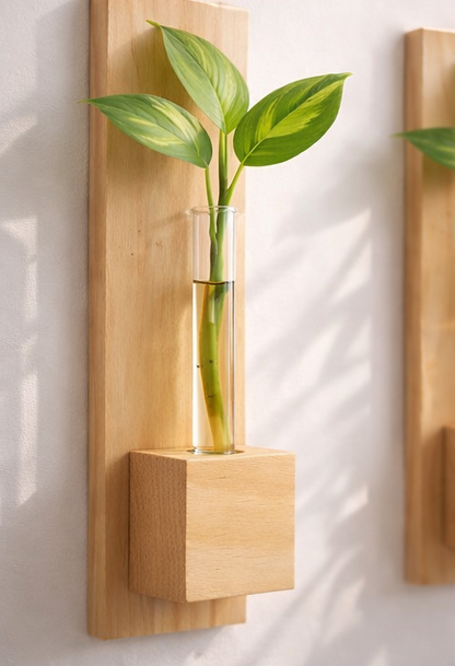 🪴 Wooden Wall Mounted Test Tube Planter (Set of 2) | Handmade Hydroponic Wall Decor | Meenu Wood Crafts