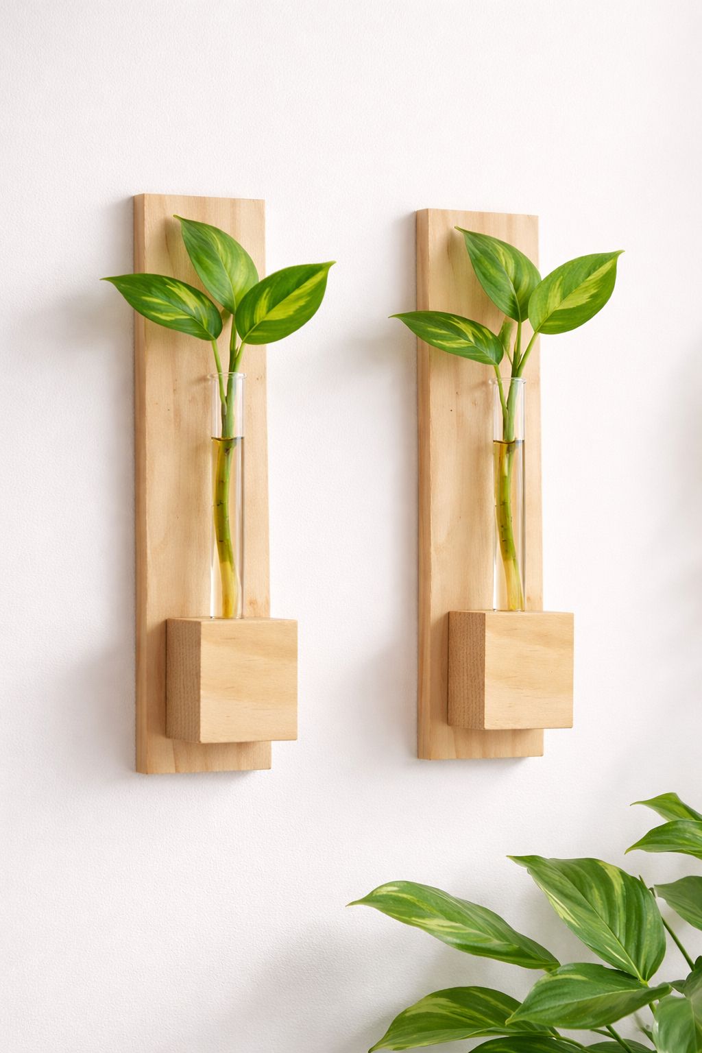 🪴 Wooden Wall Mounted Test Tube Planter (Set of 2) | Handmade Hydroponic Wall Decor | Meenu Wood Crafts